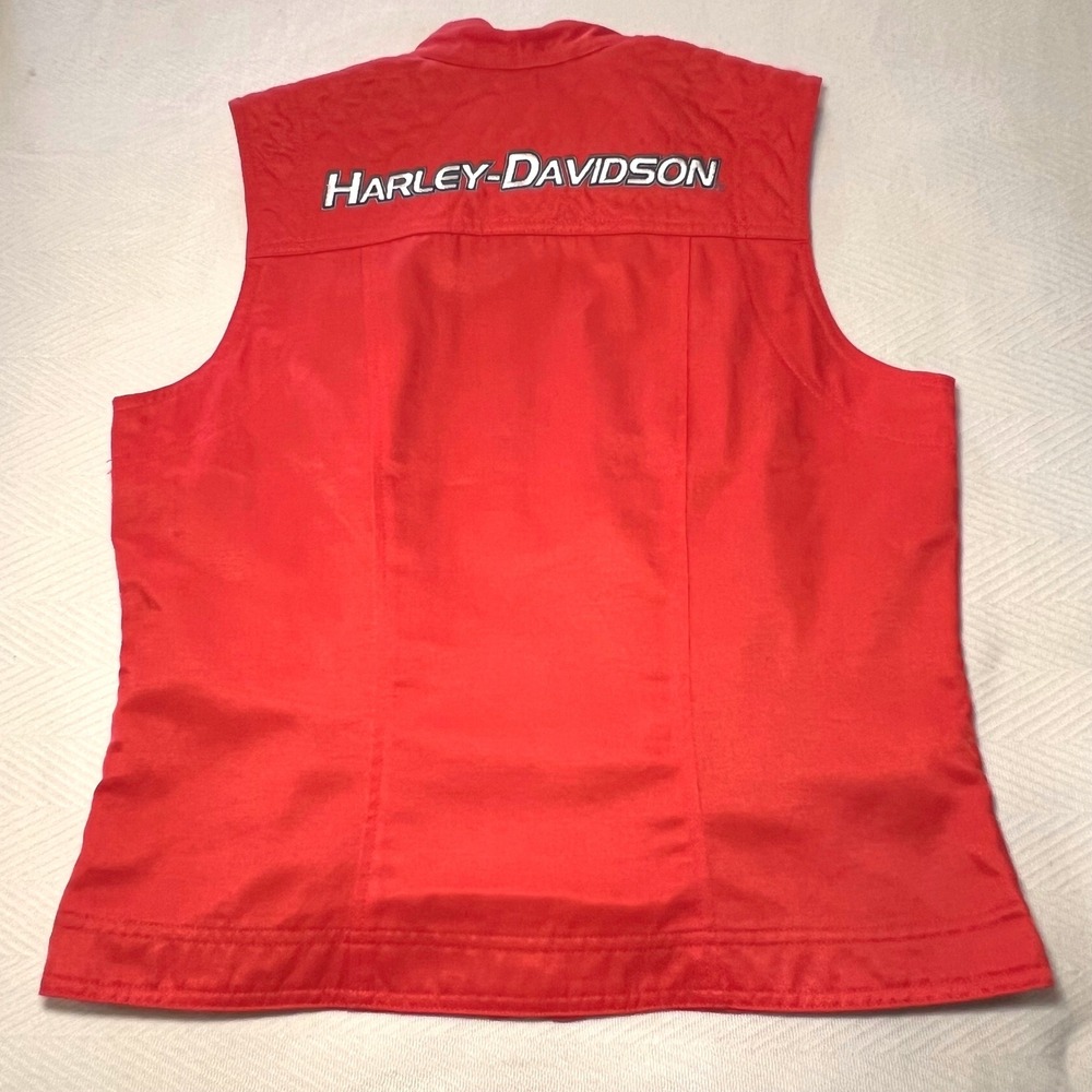 Harley Davidson‎ Vintage 90s Orange Motorcycle Vest Womens Medium - Picture 2 of 9